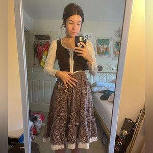 Vintage 70s Gunne Sax Brown Calico Prairie Midi Dress